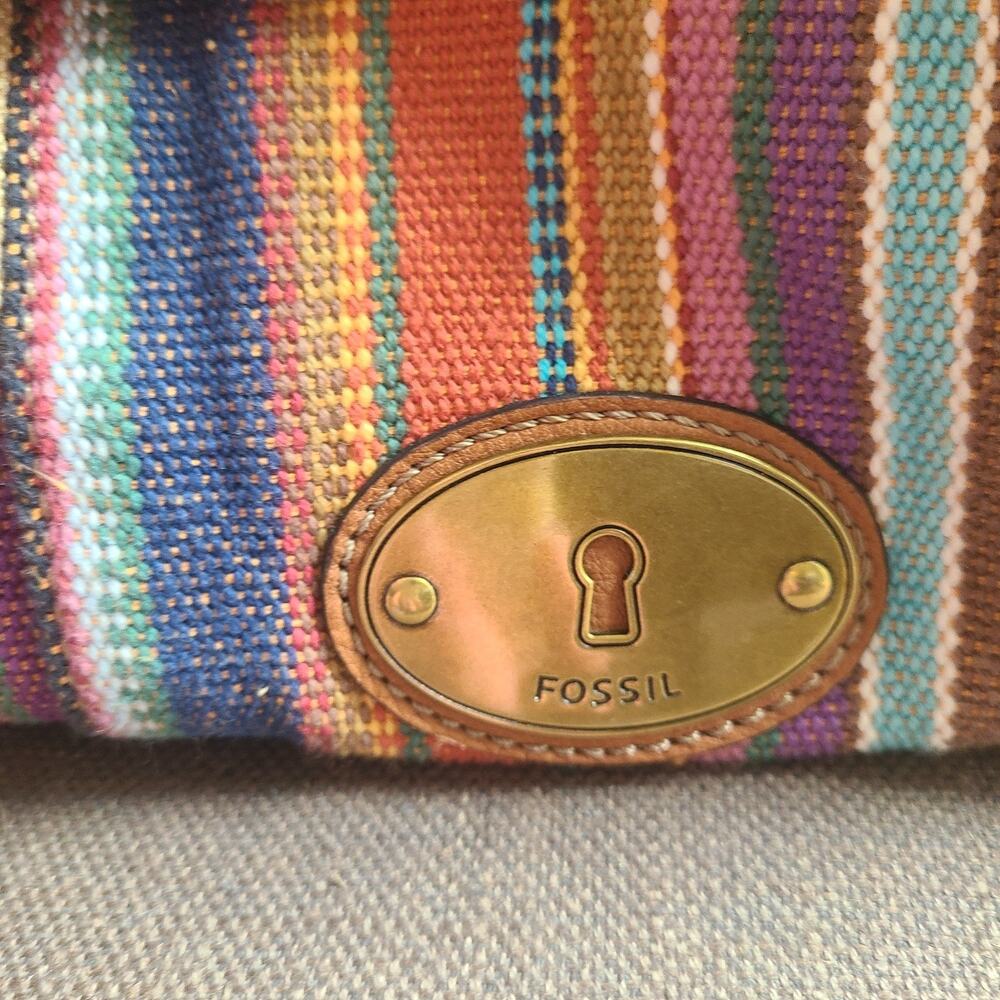 Y2K Fossil Keyper Maddox Striped Tapestry Satchel - Picture 2 of 10